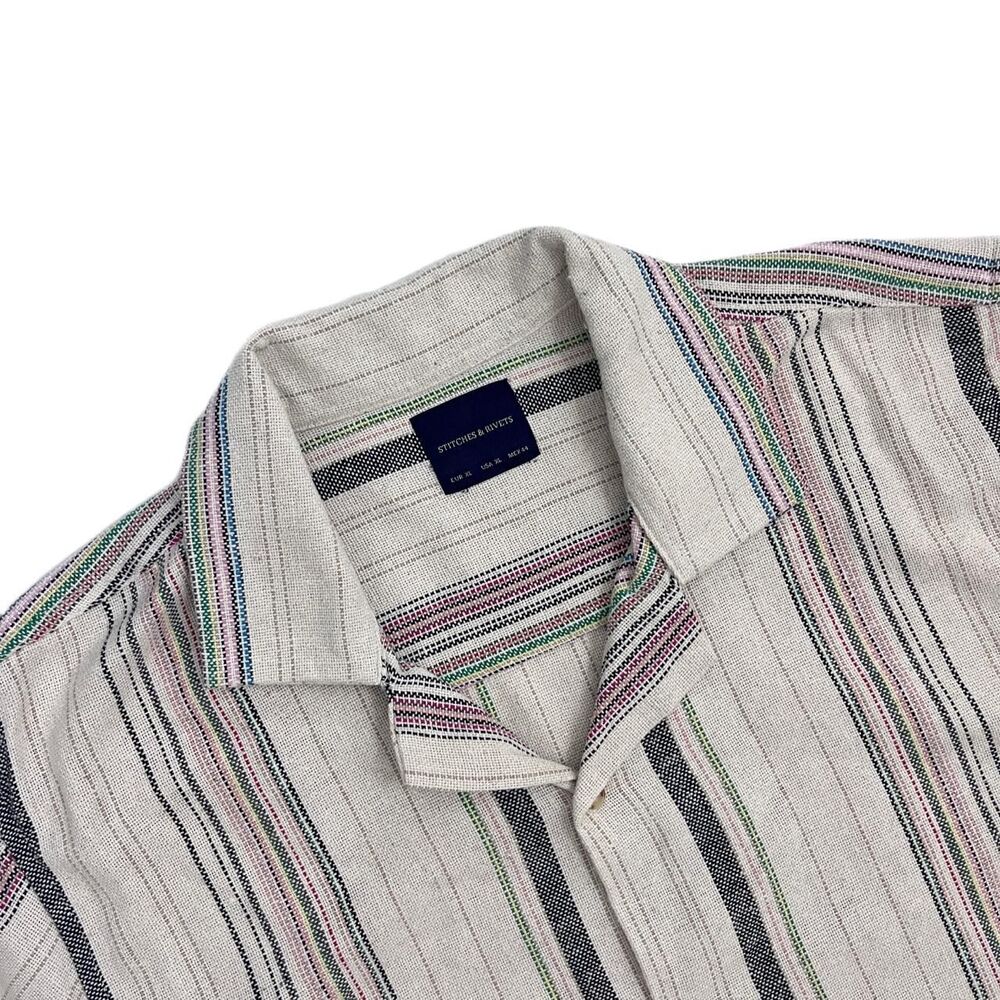 Stitches & Rivet Men's Recycled Cotton XL Woven Camp Collar Button-Down Shirt